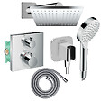HANSGROHE - Colonne douche thermostatique Ecostat Square Douche de tête Vernis Shape Flexible Metaflex Douchette Crometta chromé - vignette