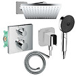 HANSGROHE - Colonne douche thermostatique Ecostat Square Douche de tête Vernis Shape Flexible Designflex Douchette Pulsify chromé - vignette