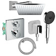 HANSGROHE - Colonne douche thermostatique Ecostat Square Douche de tête Vernis Shape Flexible Isiflex Douchette Pulsify chromé - vignette