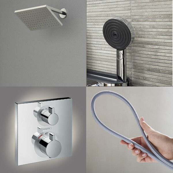 HANSGROHE - Colonne douche thermostatique Ecostat Square Douche de tête Vernis Shape Flexible Isiflex Douchette Pulsify chromé - large
