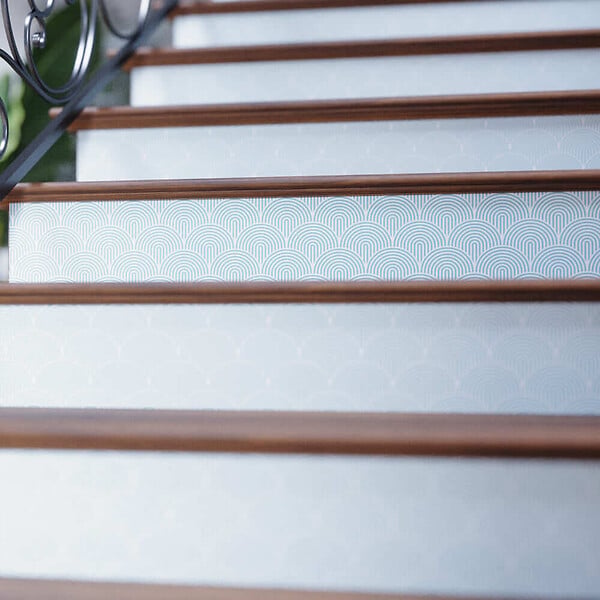 MON MARCHE DECO - Contremarche Escalier PVC - Yoshi Bleu Ciel H. 17 x L. 98 cm - Lot de 10 - large