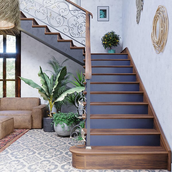 MON MARCHE DECO - Contremarche Escalier PVC - Bleu Nuit H. 17 x L. 98 cm - Lot de 10 - large