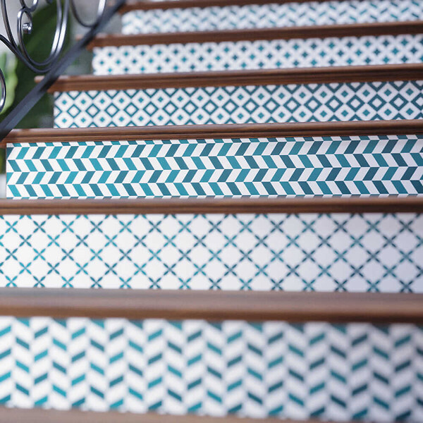 MON MARCHE DECO - Contremarche Escalier PVC - Rétro Vert Jade H. 17 x L. 98 cm - Lot de 5 - large
