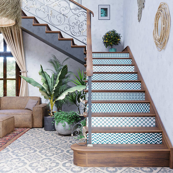 MON MARCHE DECO - Contremarche Escalier PVC - Rétro Vert Jade H. 17 x L. 98 cm - Lot de 5 - large