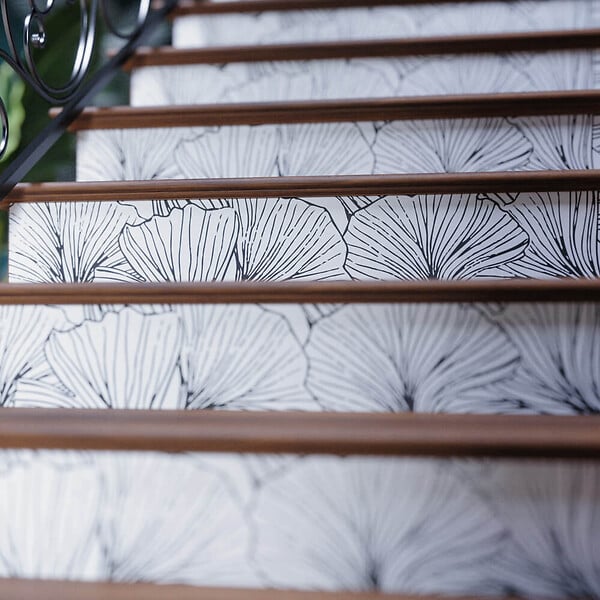 MON MARCHE DECO - Contremarche Escalier PVC - Ginko Noir et Blanc H. 17 x L. 98 cm - À l'unité - large