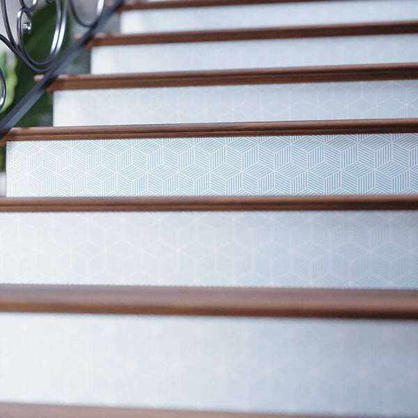 MON MARCHE DECO - Contremarche Escalier PVC - Kub Bleu Ciel H. 17 x L. 98 cm - Lot de 10 - large