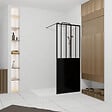 AURLANE - Paroi de douche 80x200 cm type Verriere - Verre trempe et Structure aluminium noir mat - GLASSY - vignette