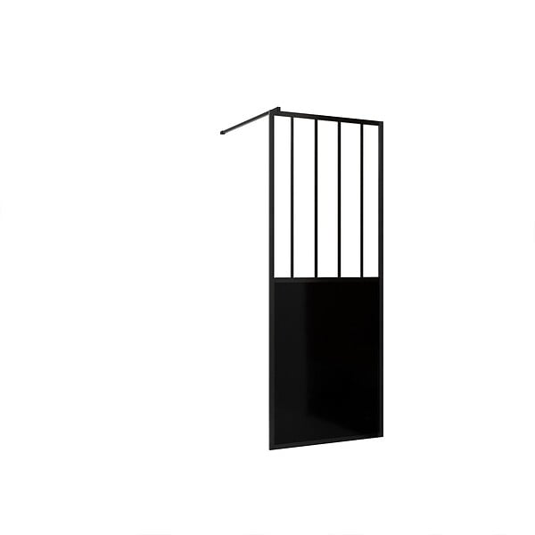 AURLANE - Paroi de douche 80x200 cm type Verriere - Verre trempe et Structure aluminium noir mat - GLASSY - large