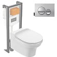 JACOB DELAFON - Pack WC suspendu sans bride à économie d'eau Cléo 1889 +  abattant + bâti-support + plaque ronde chromé - vignette