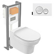 JACOB DELAFON - Pack WC suspendu sans bride à économie d'eau Cléo 1889 +  abattant + bâti-support + plaque ronde blanche - vignette
