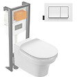 JACOB DELAFON - Pack WC suspendu sans bride à économie d'eau Cléo 1889 +  abattant + bâti-support + plaque rectangle blanche - vignette