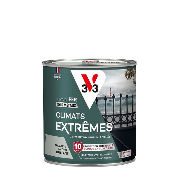 V33 PEINTURE - Peinture fer Climats Extrêmes - Gris agate - Brillant 0,5L - large