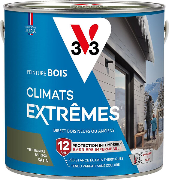 V33 PEINTURE - Peinture bois Climats extrêmes - Vert bruyère satin - 2 L - large