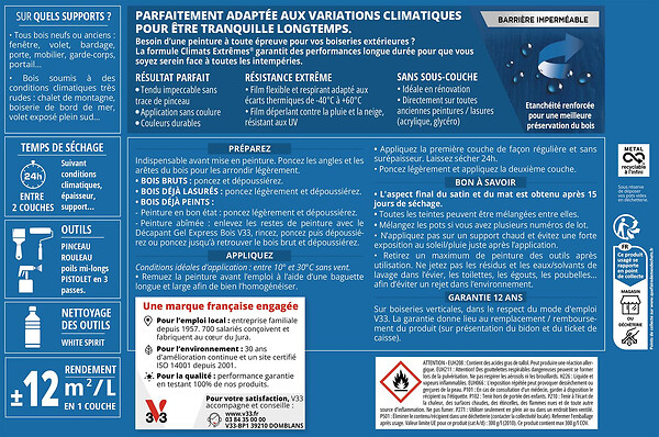 V33 PEINTURE - Peinture bois Climats extrêmes - Vert bruyère satin - 2 L - large