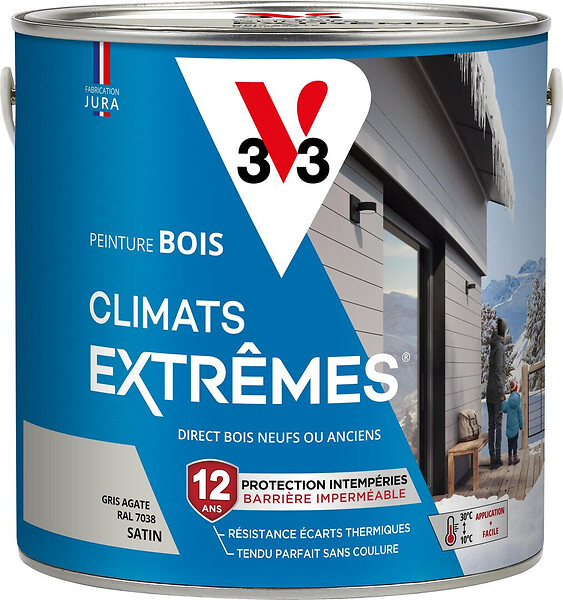 V33 PEINTURE - Peinture bois Climats Extrêmes® gris agate satin 2 litres - large
