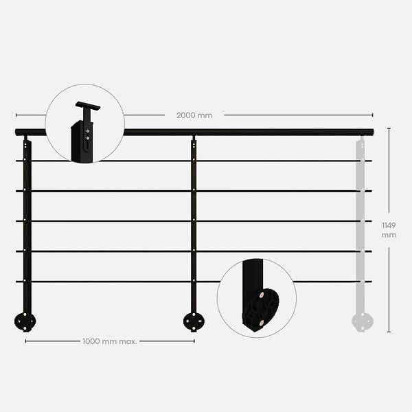 KORDO - Kit garde-corps aluminium noir 2m pose latérale, Initio KORDO - large