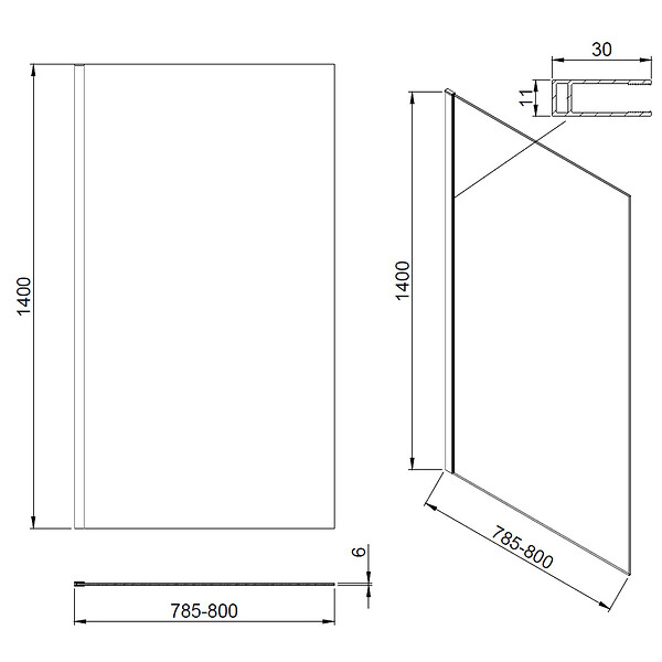 ESSEBAGNO - Pare-Baignoire fixe verre anticalcaire et aluminium 80 x 140 Or Brossé - large