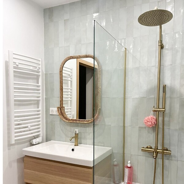 ESSEBAGNO - Pare-Baignoire fixe verre anticalcaire et aluminium 80 x 140 Or Brossé - large