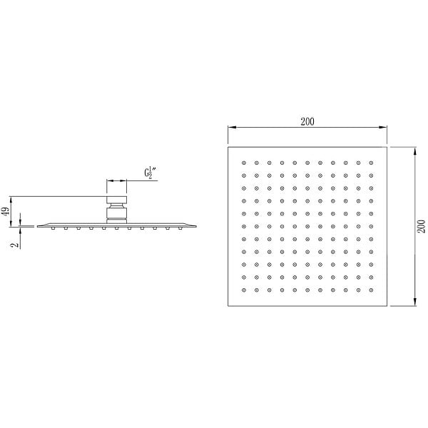 ESSEBAGNO - Inoxa pomme de tête extra plate carrée de 200mm noire - large