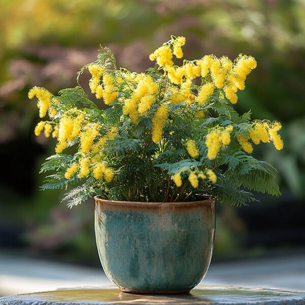PLANT IN A BOX - Fleur de mimosa - Set de 3 - Mimosa dealbata - Hauteur 25-40cm - ⌀9cm - large