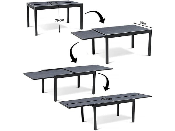 HABITAT ET JARDIN - Table de jardin en aluminium extensible "Lagos" - 140/280 x 90 x 76 cm - Noir - large