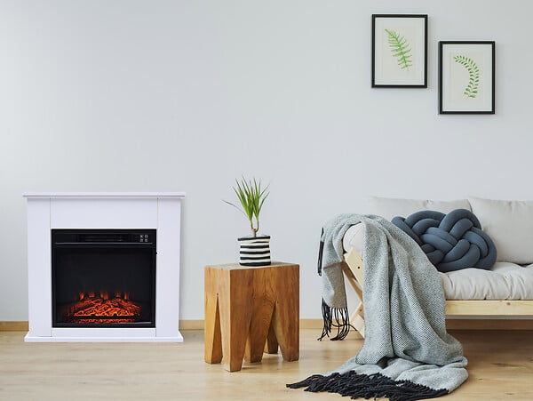 PURLINE - Cheminée électrique au sol de 2kW en acier laqué blanc avec télécommande - large