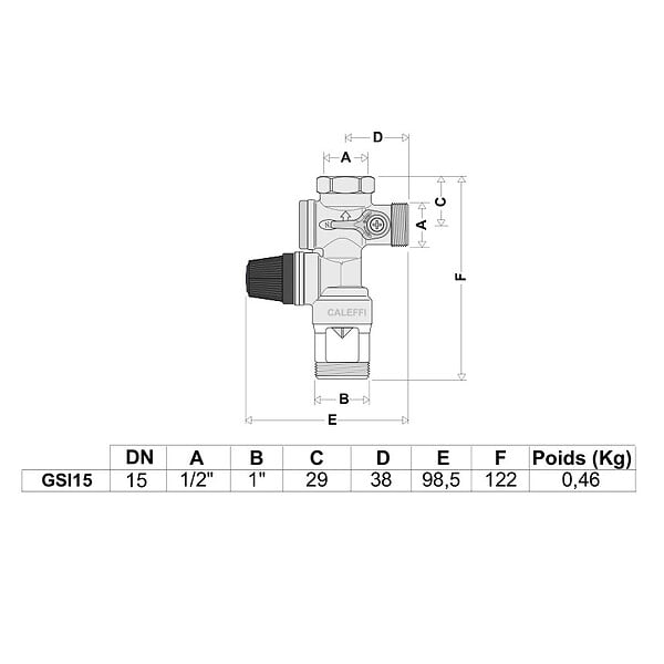 THERMADOR - Groupe de sécurité vertical Thermador GSI15 chromé avec siège inox 1/2" pour chauffe-eau - large