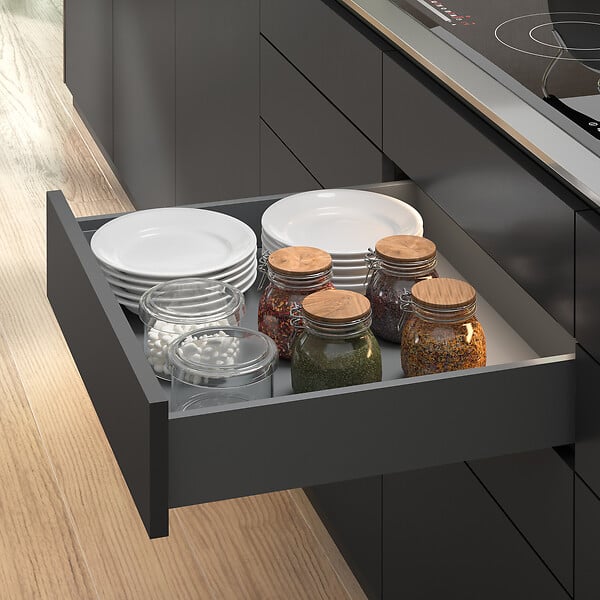 EMUCA - Tiroir extérieur Vertex Push Synchro avec réglages 3D, hauteur 131mm, 40kg, profondeur 450mm, Acier, Gris antracite - large