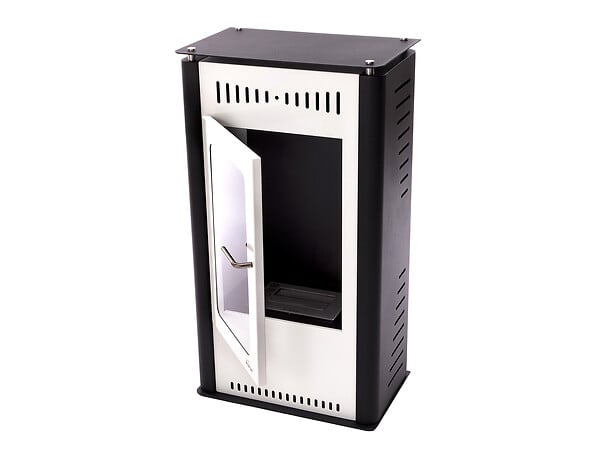 PURLINE - Poêle à éthanol 3kW en acier blanc avec porte en verre trempé - large
