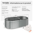 TECTAKE - Carré potager au volume généreux galvanisé résistant aux intempéries argent 200 x 100 x 60 cm y compris les gants montage rapide - vignette