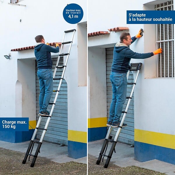 HOSTRÃ–M - Echelle telescopique 3,2m TELESCOO11, Aluminium, Pliable, Extensible, Hauteur de travail max 4,1m, Standart EN131, Garantie 5 ans, Hostrom - large