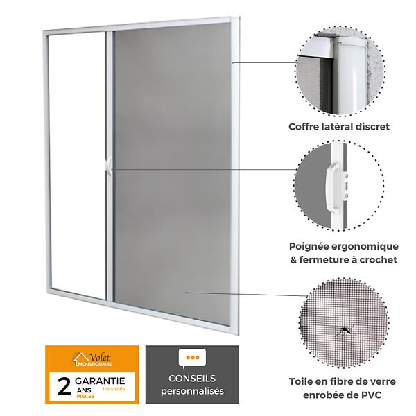 VOLET-MOUSTIQUAIRE - Lot de 2 Moustiquaires Latérales ALU H220 cm x L130 cm Blanc - large