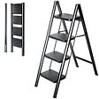 HOSTRÃ–M - Escabeau 4 marches FOLDPACT4, Marche pied pliable, Design ultra-compact, Marches larges 17,5 cm, Acier, Etagère temporaire, Garantie 5 ans, Hostrom - vignette