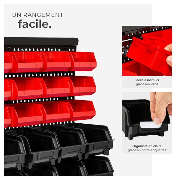 TECTAKE - Etagère murale avec 30 bacs de rangement noir - large