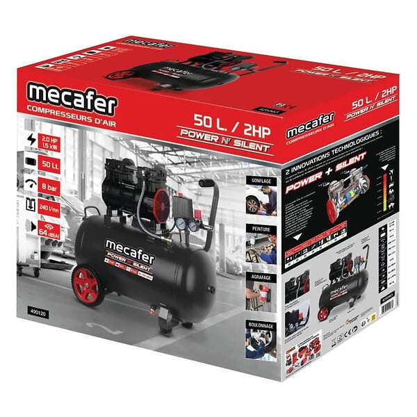 MECAFER - Compresseur d'air Mécafer Power'n silent 50L 2Hp 8bar avec 2 roues Mecafer - large