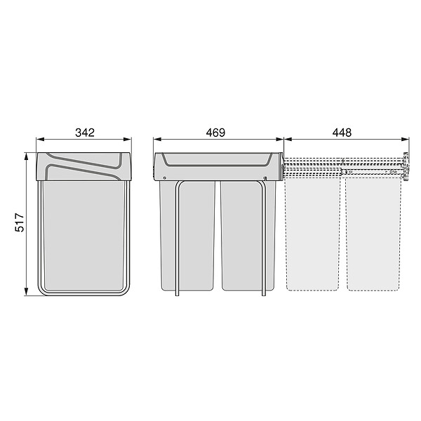 EMUCA - bac de tri sélectif a montage inférieur et extraction manuelle pour élément de cuisine Recycle, 2x25litres, Plastique gris antracite - large