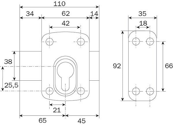 ISEO - Verrou en applique Arnov pour cylindre européen 62x92mm acier finition bronze or - ISEO - 1005EU01 - large
