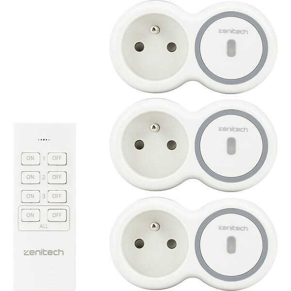 ZENITECH - Pack de 3 prises 2300W + télécommande - Blanc - Bolea - Zenitech - large