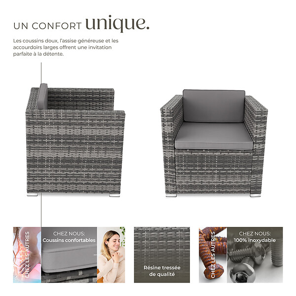 TECTAKE - Fauteuil en rotin Lignano gris - large