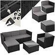 TECTAKE - Salon en rotin Lignano avec fauteuil noir - vignette
