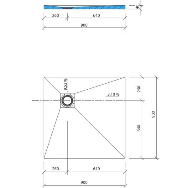 WEDI - Receveur de douche à carreler 90 x 90 Fundo Primo carré écoulement excentré - large