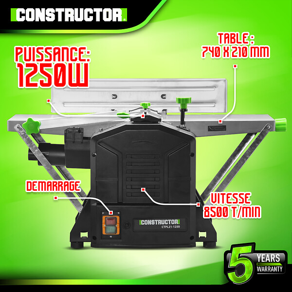 CONSTRUCTOR - Rabot dégauchisseuse 1250W - 204mm - large
