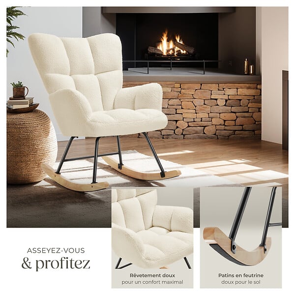 TECTAKE - Fauteuil à bascule TORVE rembourré Bouclé beige - large