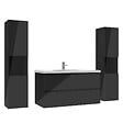 AICA SANITAIRE - AICA ensemble meuble salle de bain 100 cm noir brillant avec 2 tiroirs à fermeture automatique, lavabo céramique simple + colonne haute x2, suspendu - vignette