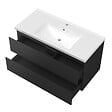 AICA SANITAIRE - AICA ensemble meuble salle de bain 100 cm noir brillant avec 2 tiroirs à fermeture automatique, lavabo céramique simple + colonne haute x2, suspendu - vignette