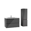 AICA SANITAIRE - AICA ensemble meuble salle de bain 80 cm anthracite brillant avec 2 tiroirs à fermeture automatique, lavabo céramique simple + colonne, suspendu - vignette
