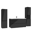AICA SANITAIRE - AICA ensemble meuble salle de bain 100 cm noir brillant avec 2 tiroirs à fermeture automatique, lavabo céramique simple + deux colonnes, suspendu - vignette