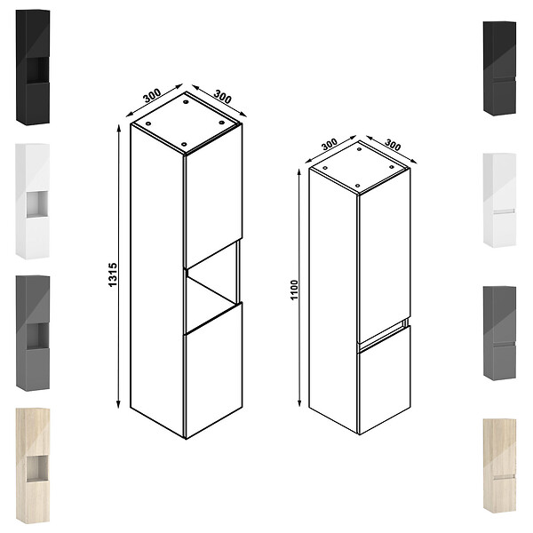 AICA SANITAIRE - AICA ensemble meuble salle de bain 100 cm noir brillant avec 2 tiroirs à fermeture automatique, lavabo céramique simple + deux colonnes, suspendu - large