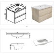 AICA SANITAIRE - AICA ensemble meuble salle de bain 80 cm Chêne Wotan brillant avec 2 tiroirs à fermeture automatique, lavabo céramique simple + colonne, suspendu - vignette