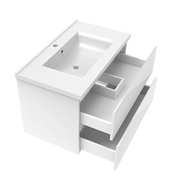 AICA SANITAIRE - AICA Meuble salle de bain 80cm blanc brillant avec 2 tiroirs à fermeture automatique et simple lavabo céramique - large